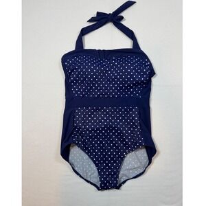 Retro Pinup Miraclesuit Polka Dot One Piece Swimsuit Women 14 Navy Blue